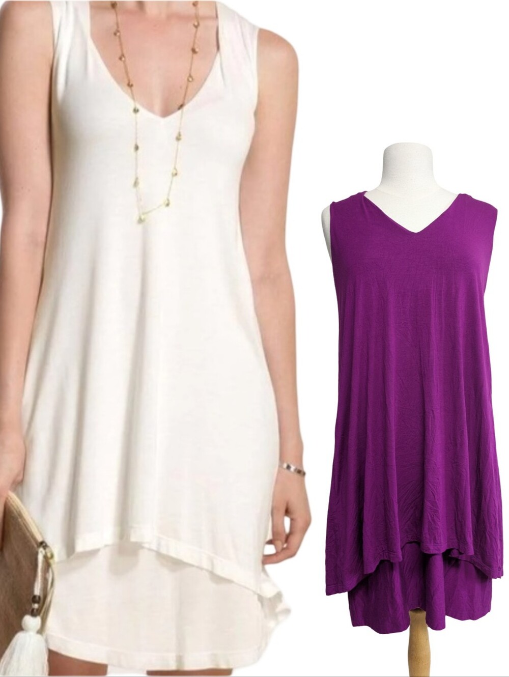 Miik Slow Fashion Layered Vneck Sleeveless Purple Dress Size Large